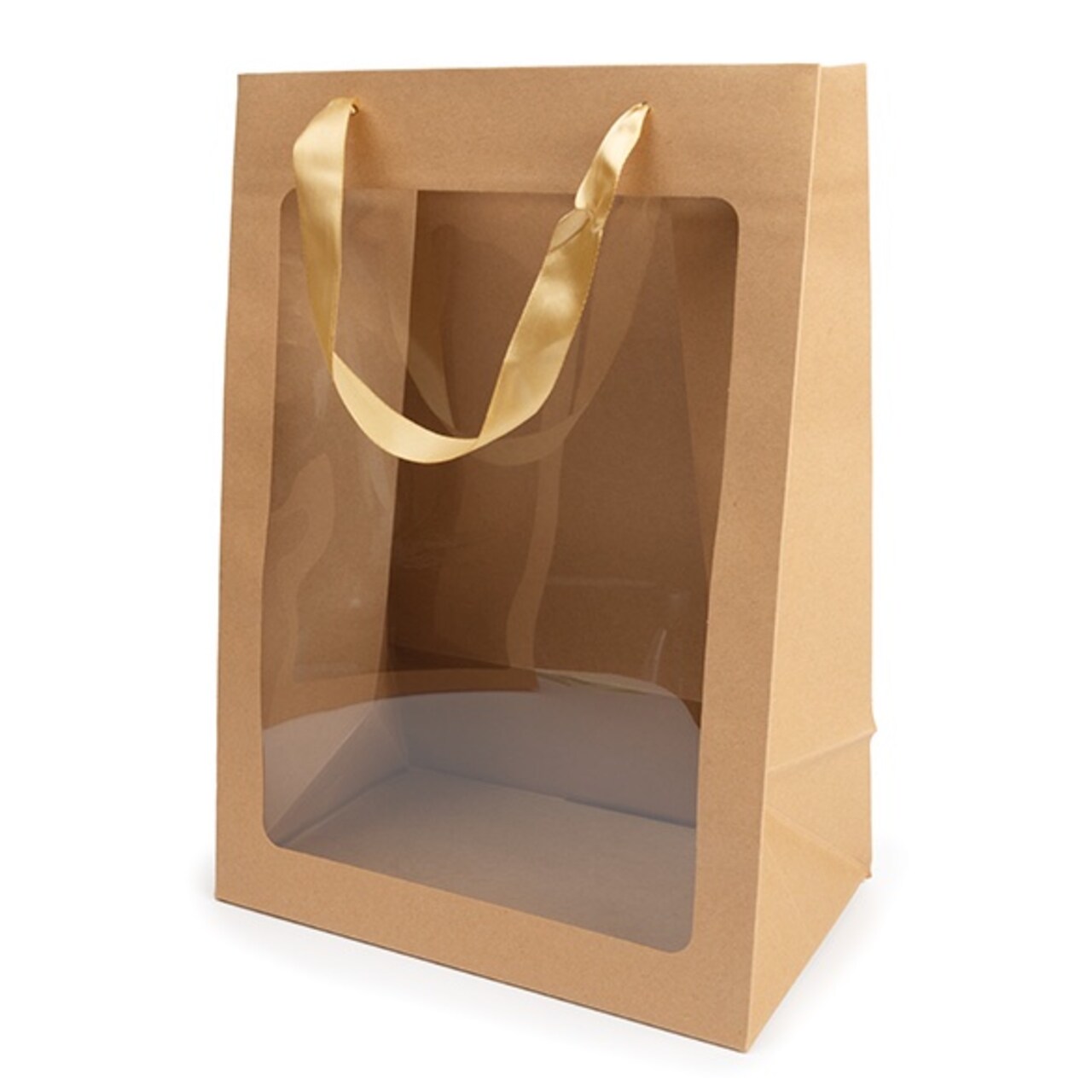 9 13/16" x 6" x 13 13/16" Kraft Gift Merchandise Bag w/ Window
